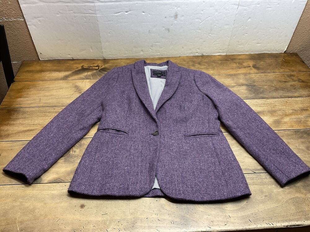 J. Crew Parke Purple Herringbone English Wool Blazer Size 8 Single Button